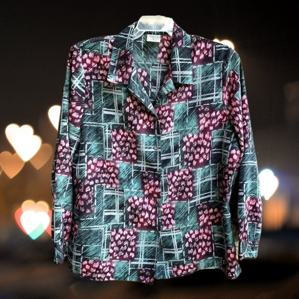 Allison Daley Button Up Long Sleeves Crinkle Top Size 16